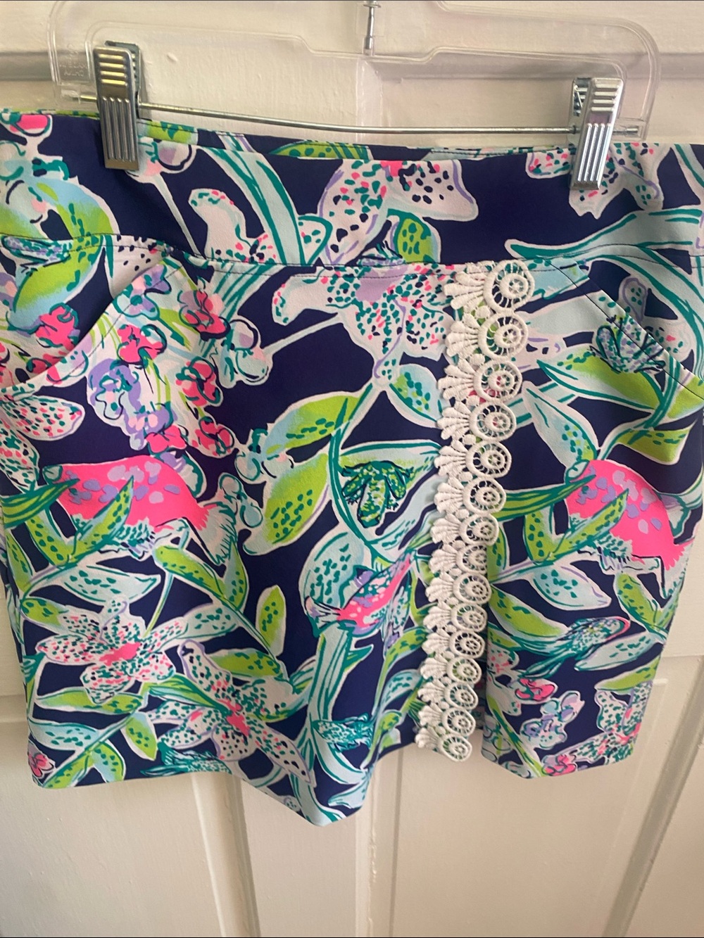 Lilly Pulitzer Navy Floral Mini Skort with Pink & Green Accents